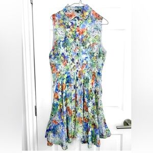 Floral Button Down Sleeveless Mini Dress - UK12/US8/M